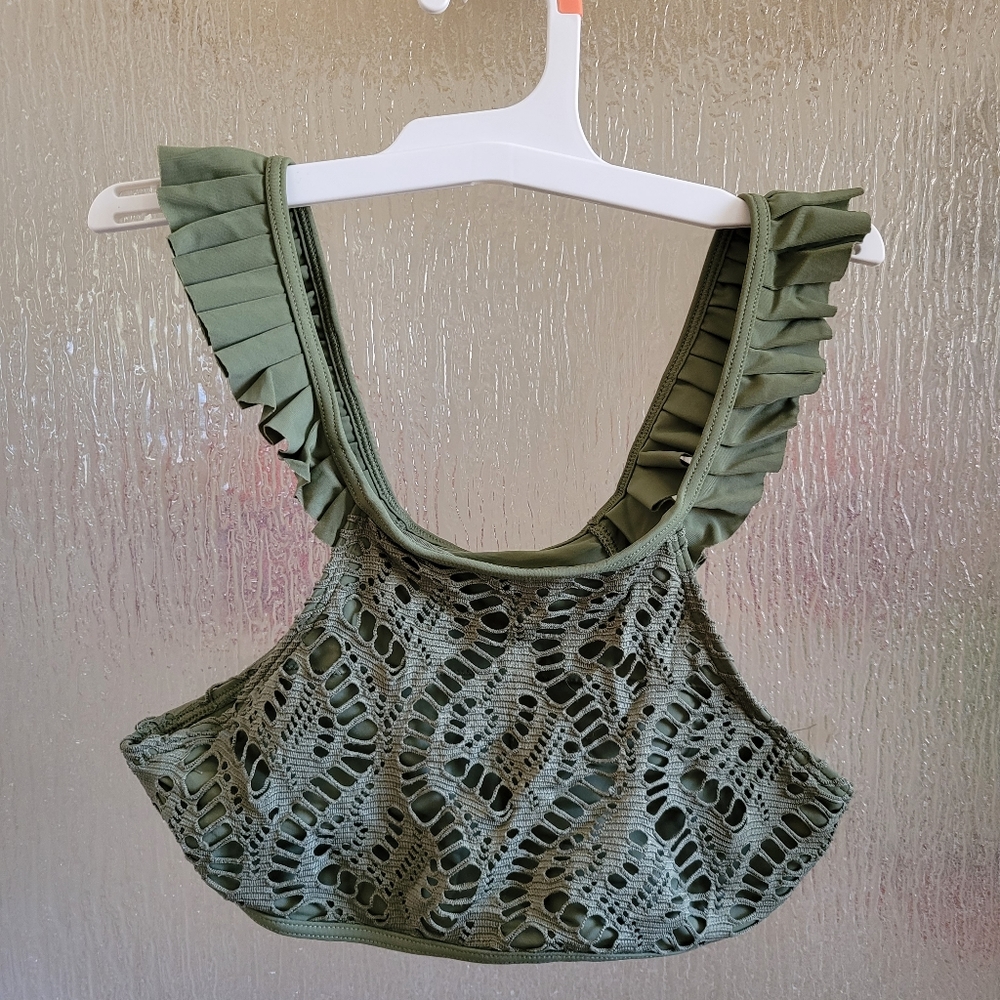 Aerie XS Green Lacy Ruffle Cutout Ruched Two-piece Swimsuit